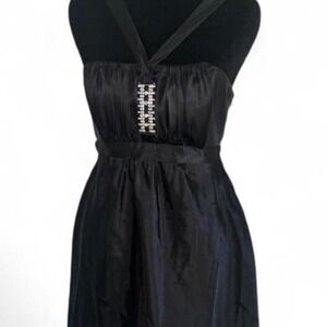 Jessica McClintock Gunne Sax Black Satin Halter Mini Dress Silver Detail 9